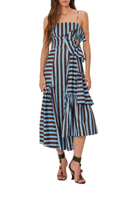 MEDIA OFF LINE_Robe midi à rayures en coton - Bleu