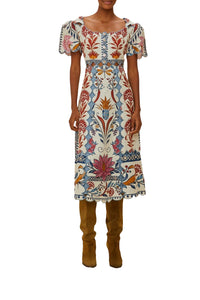 Romantic Lightness midi dress in linen - Multicolour