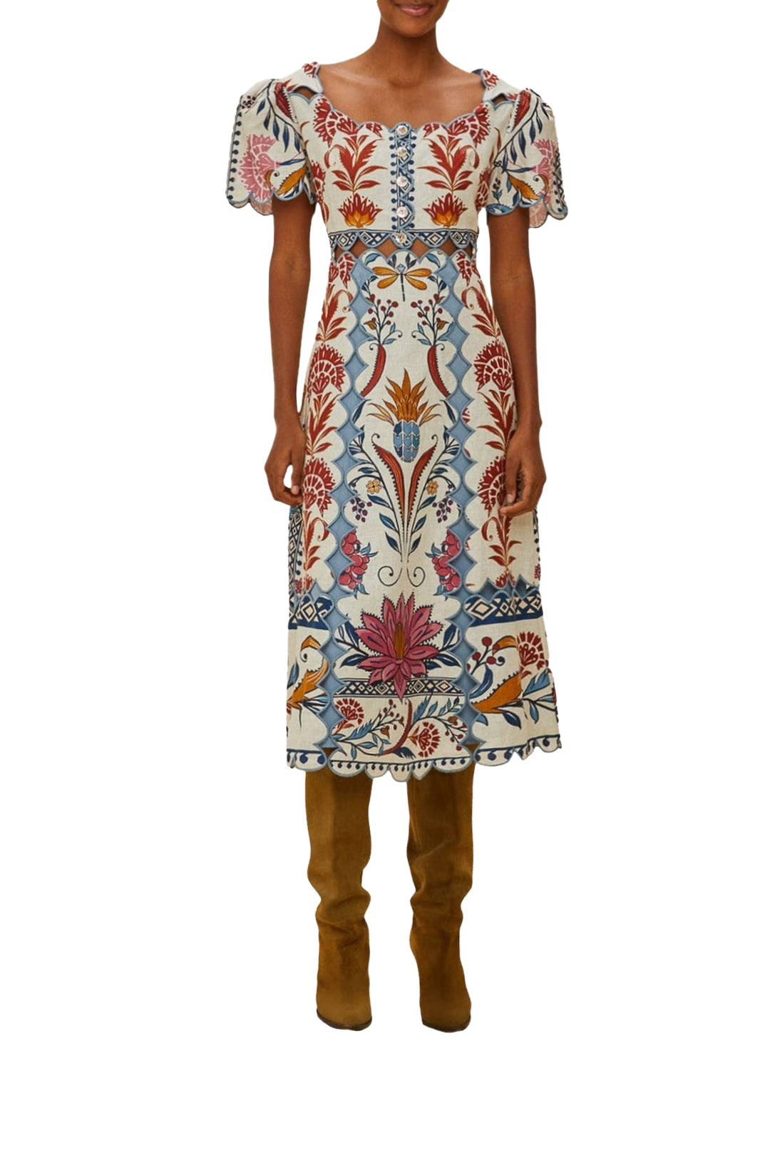 Romantic Lightness midi dress in linen - Multicolour