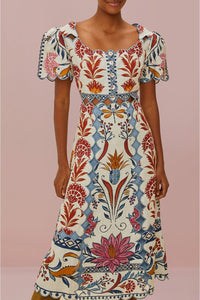 Romantic Lightness midi dress in linen - Multicolour