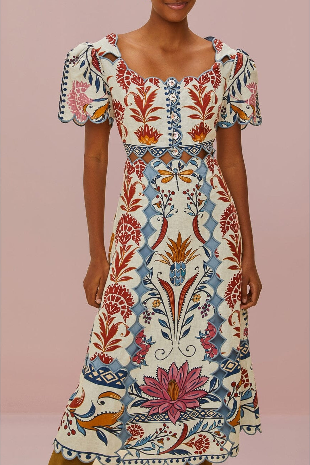 Romantic Lightness midi dress in linen - Multicolour