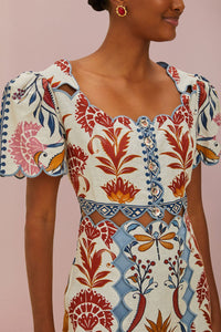 Romantic Lightness midi dress in linen - Multicolour