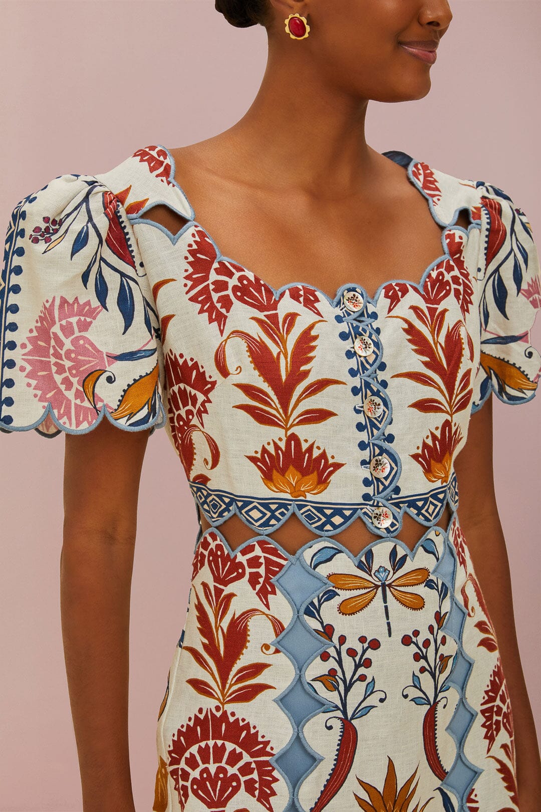 Romantic Lightness midi dress in linen - Multicolour