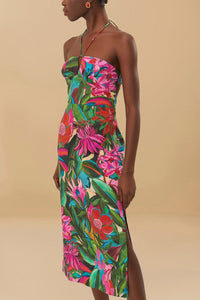 Robe midi bustier Dream Garden en coton - Multicolore