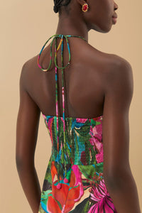Robe midi bustier Dream Garden en coton - Multicolore
