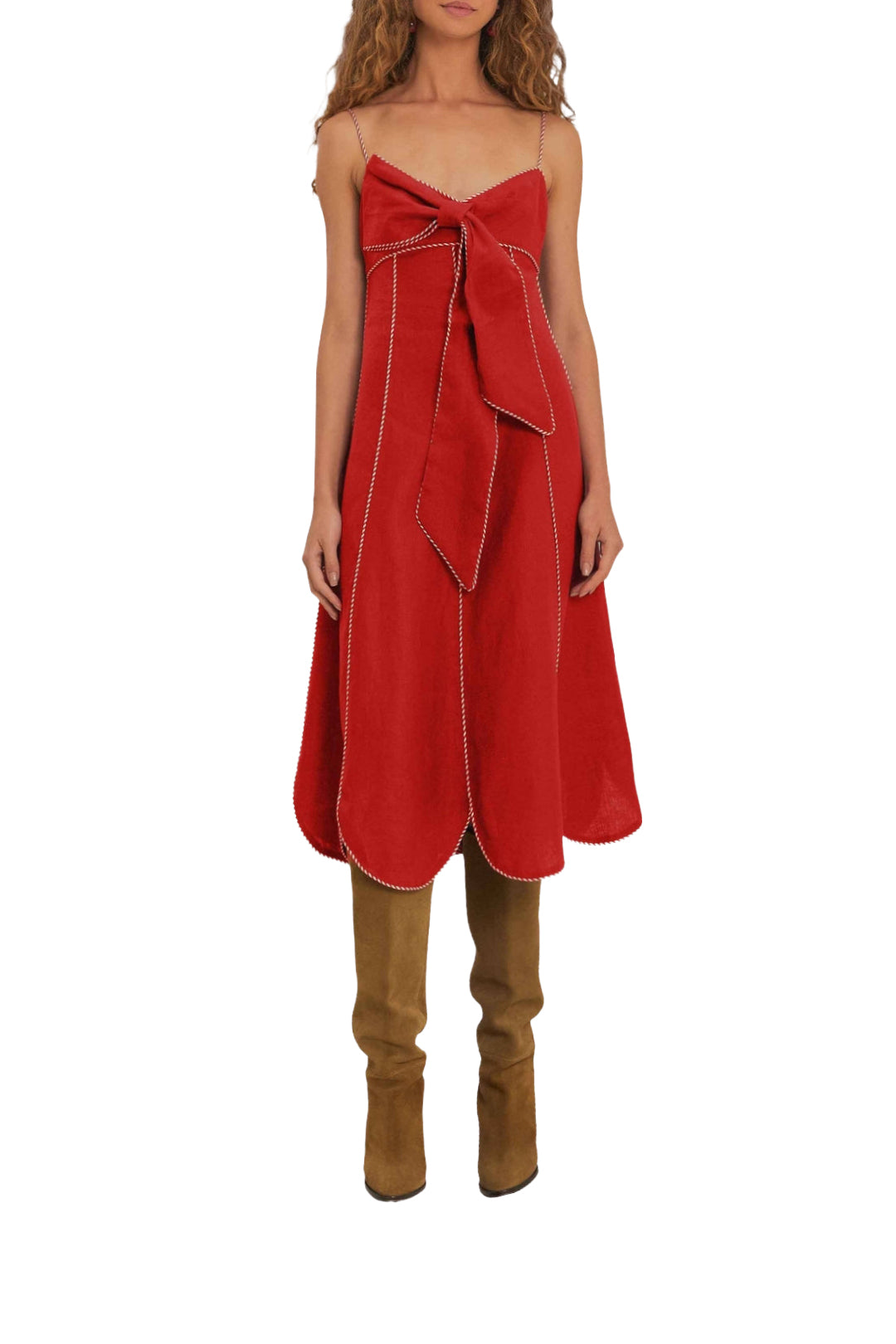 Robe midi en lin - Rouge