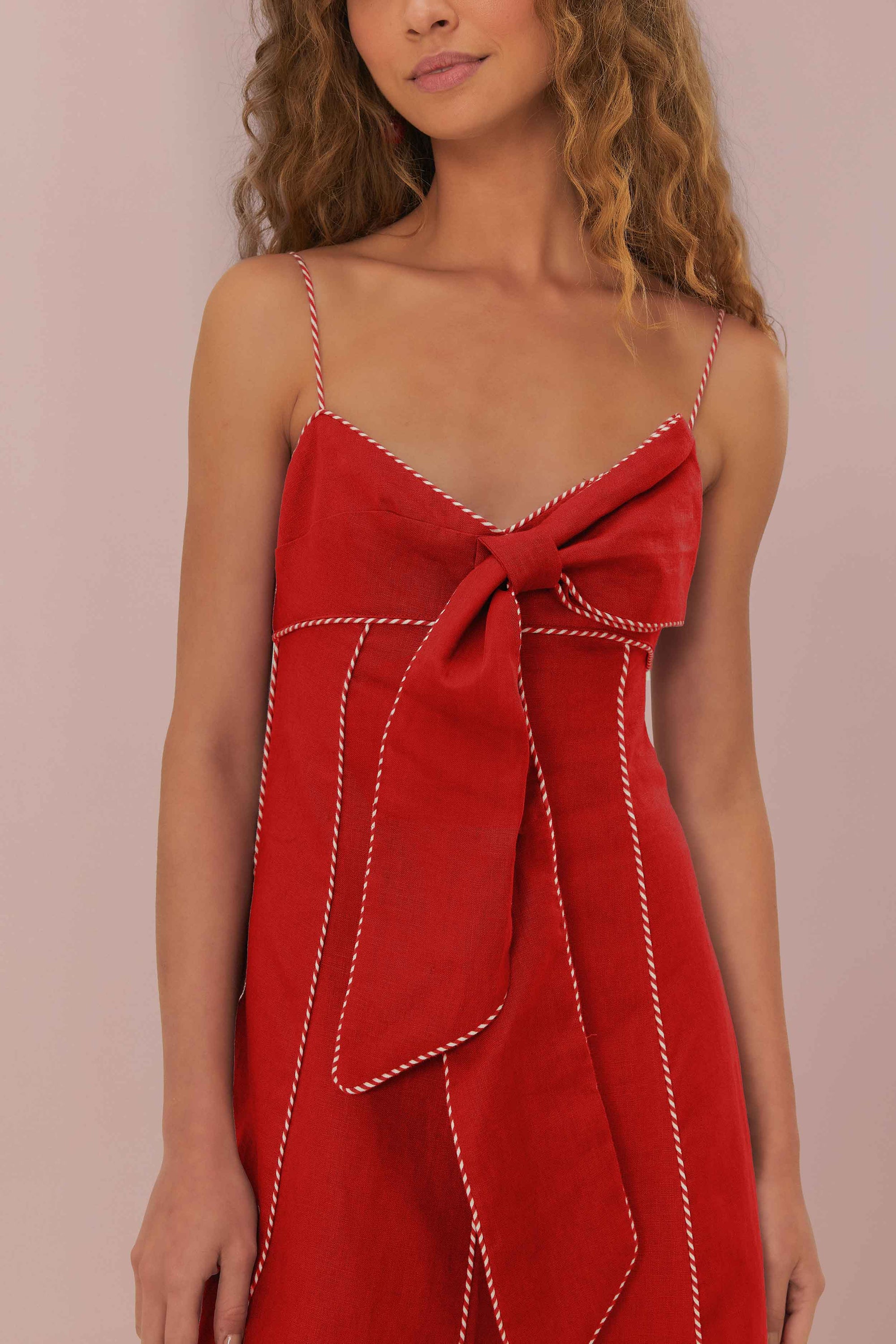 Robe midi en lin - Rouge