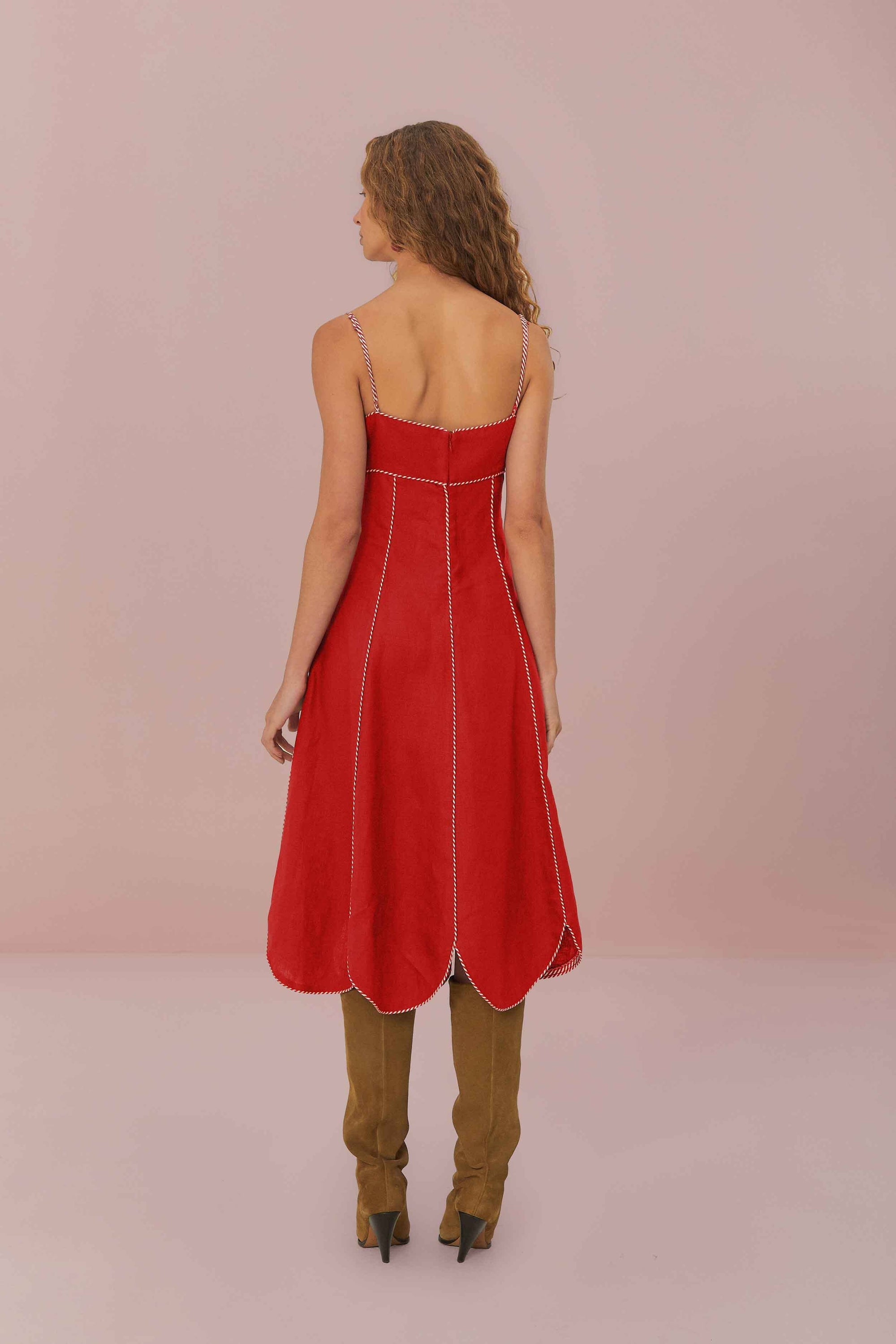 Robe midi en lin - Rouge
