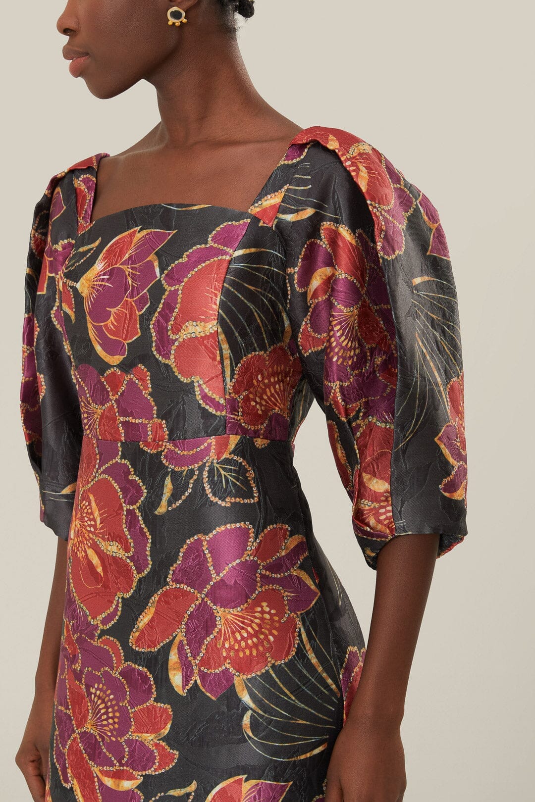 Robe midi Chita scintillante en coton - Noir