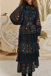 Arabesque cotton maxi dress - Black