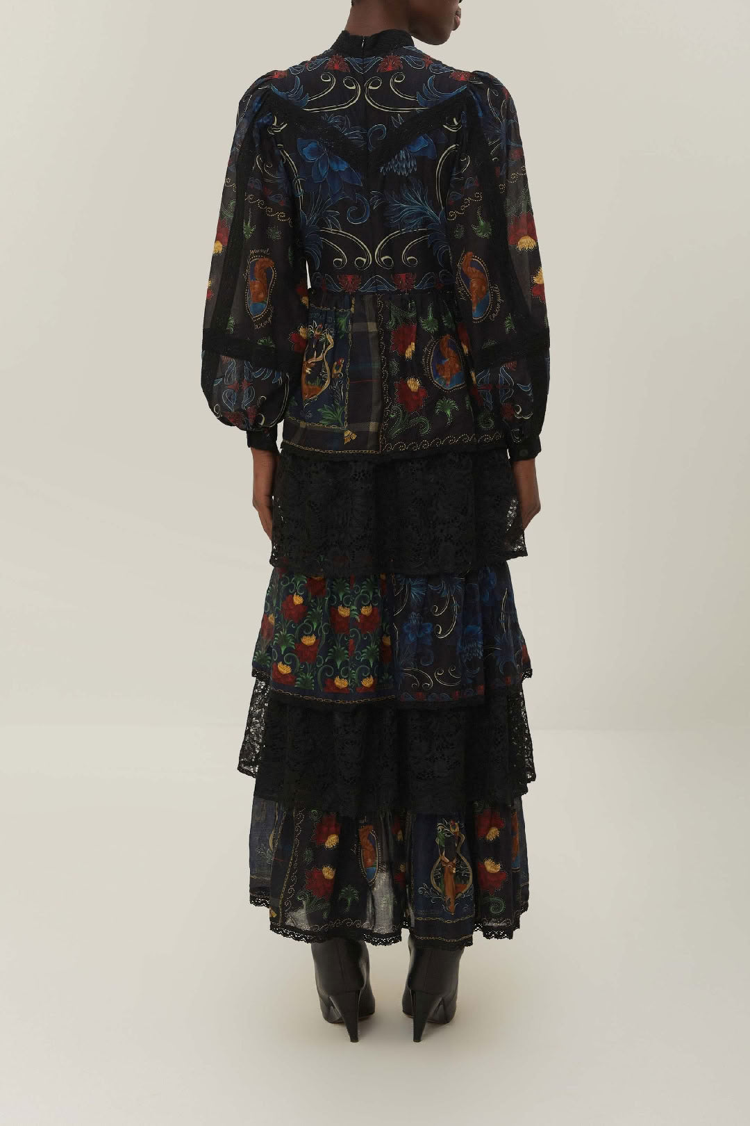 Robe midi Arabesque en coton - Noir