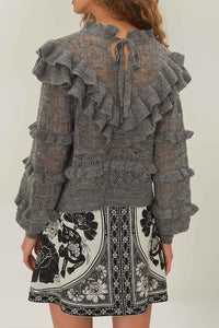 Ruffled knitted jumper - Grey