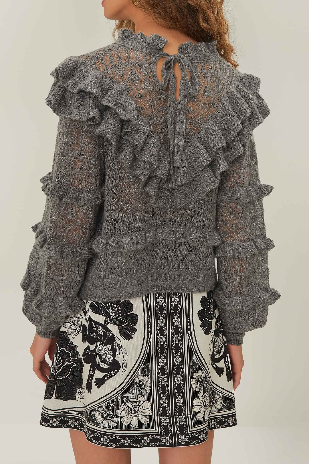 Ruffled knitted jumper - Grey