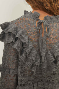 Pull volanté en maille - Gris