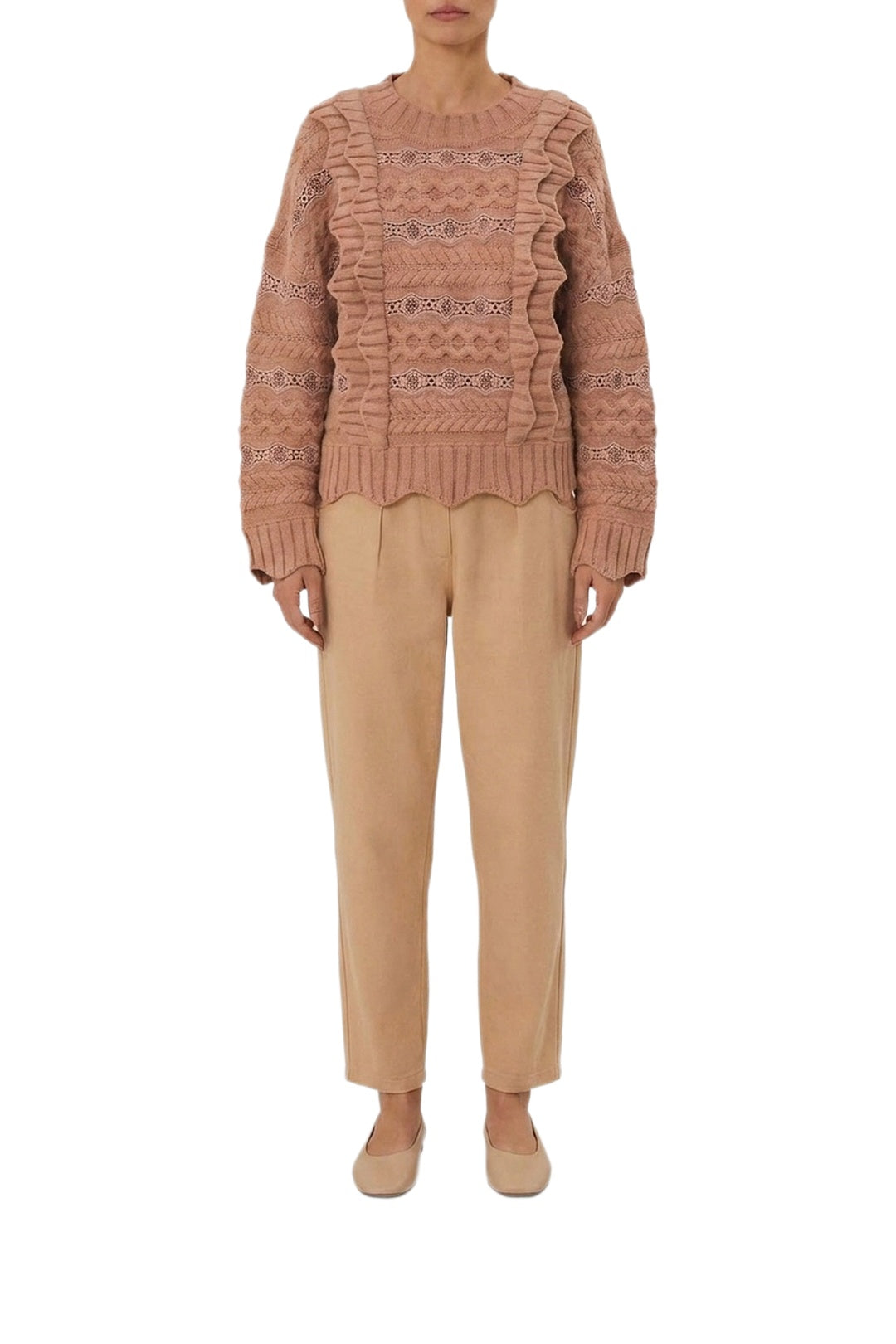 Wavy round-neck jumper - Beige