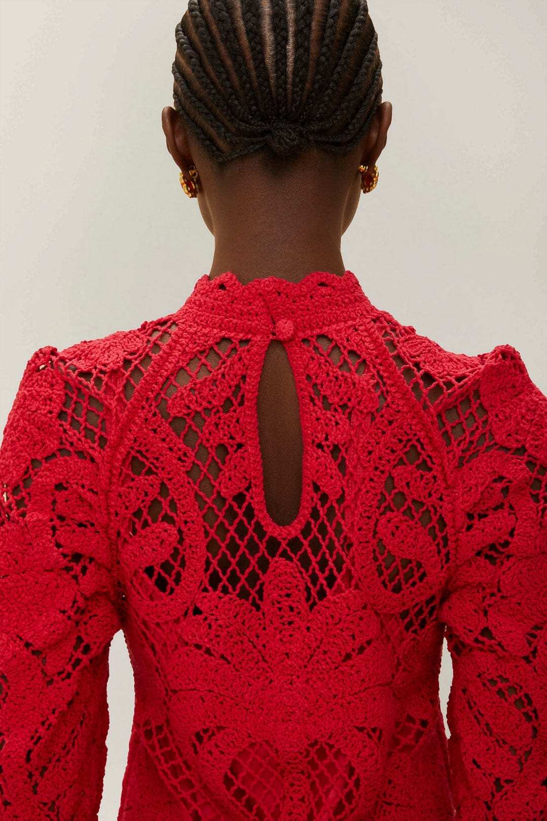 Robe longue en dentelle et maille - Rouge