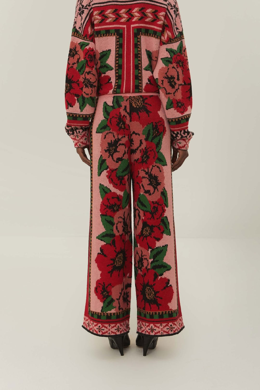 Flower Tapestry knitted trousers - Pink