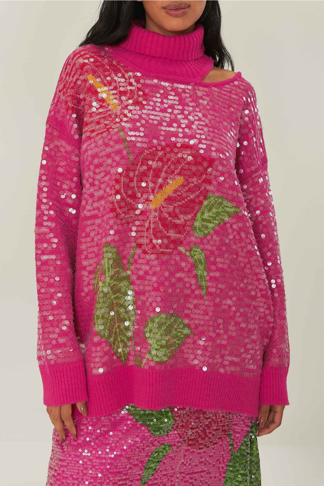 Pull Anthurium Flowers en maille - Rose