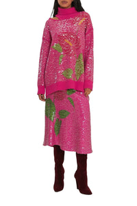 Pull Anthurium Flowers en maille - Rose