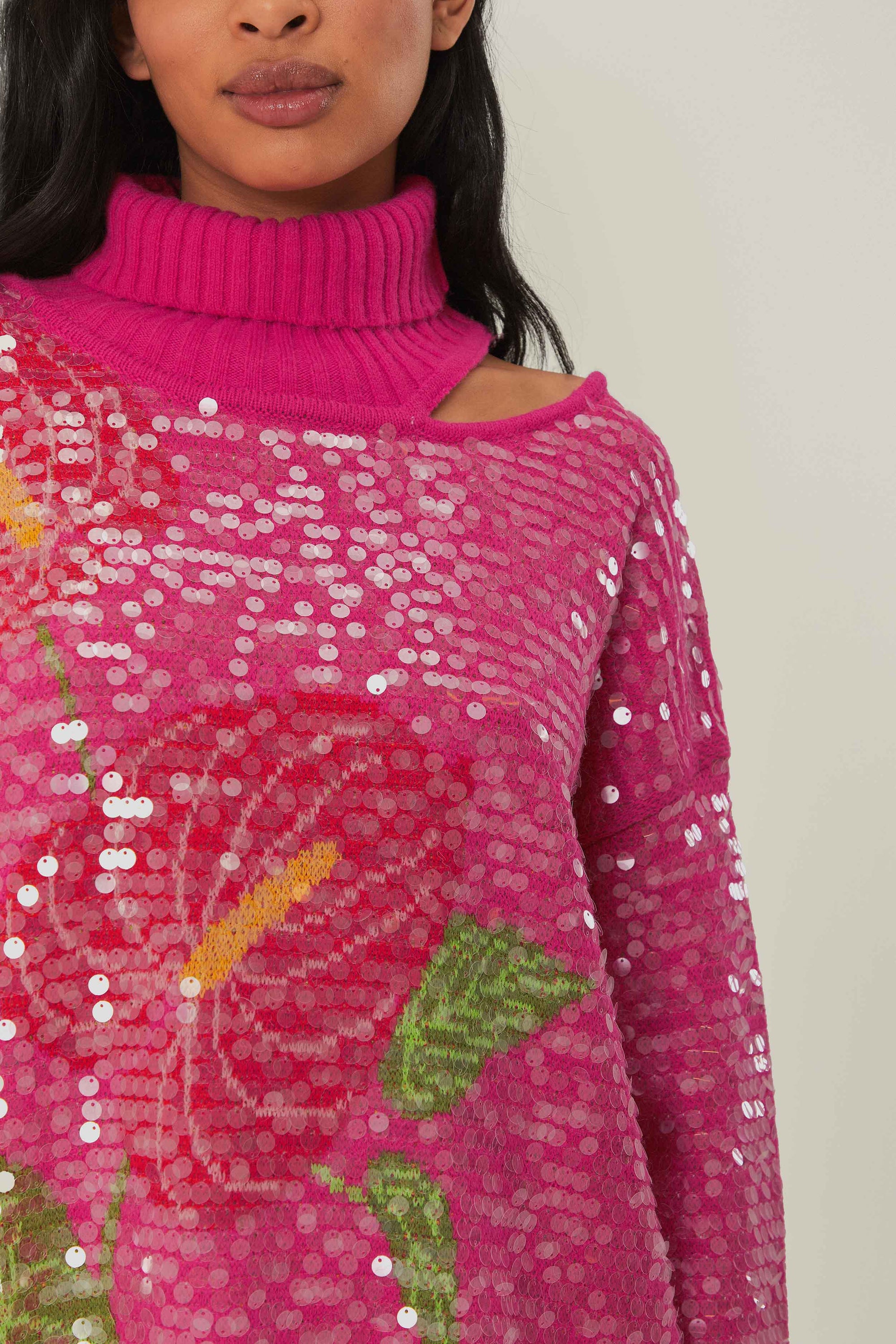 Pull Anthurium Flowers en maille - Rose