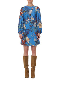 Robe courte portefeuille fleurie - Bleu