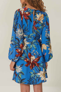 Robe courte portefeuille fleurie - Bleu