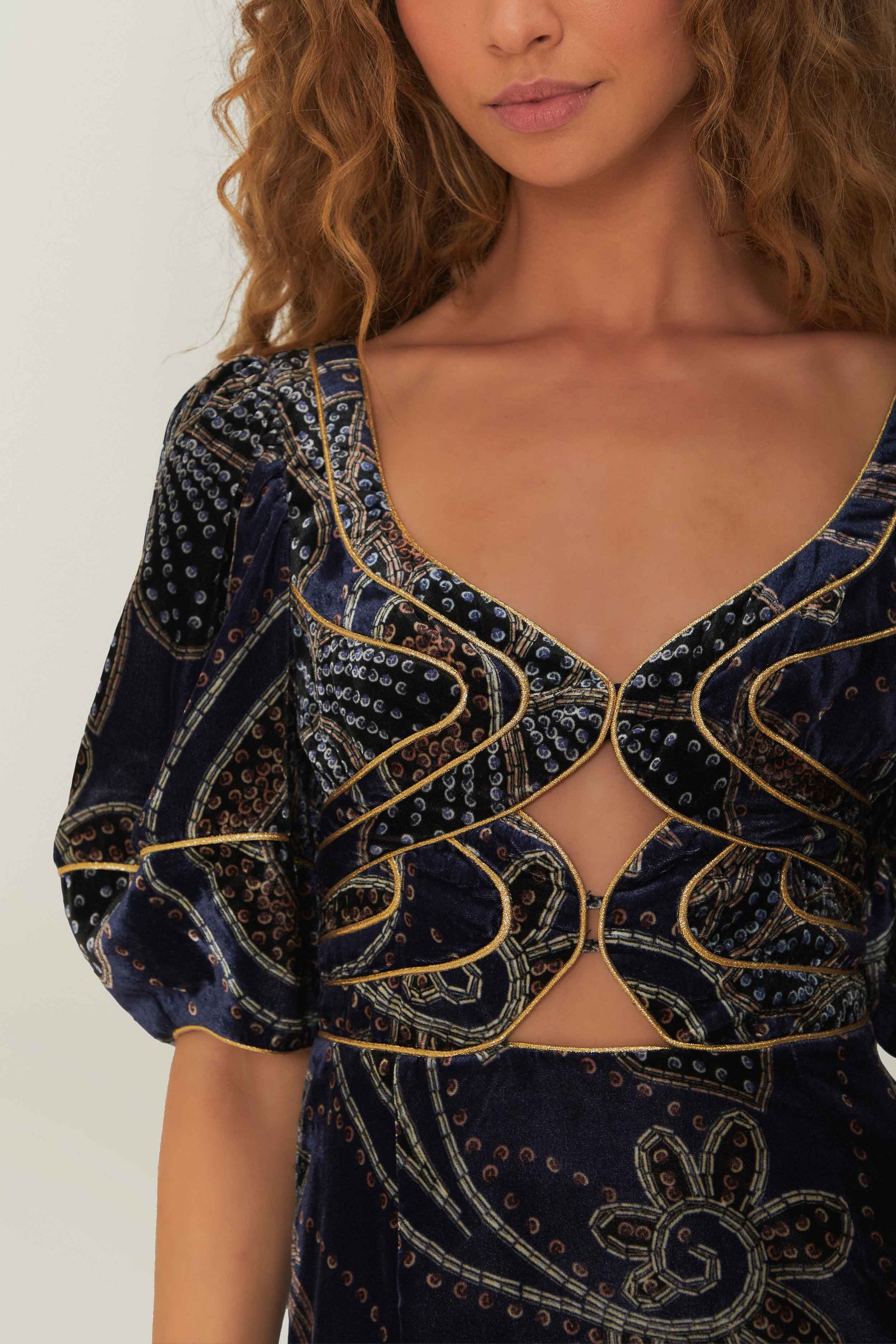 Robe courte Floral Glam en velours - Bleu