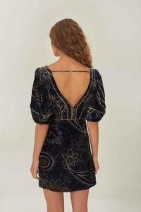 Robe courte Floral Glam en velours - Bleu