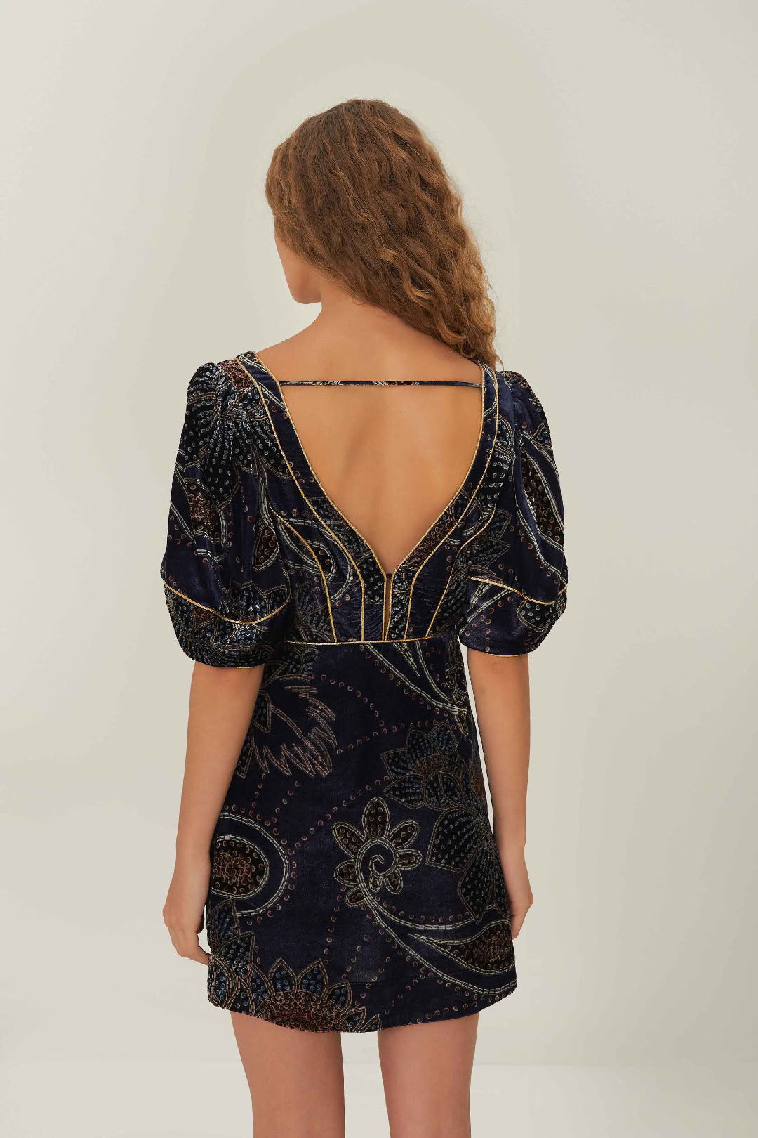 Robe courte Floral Glam en velours - Bleu