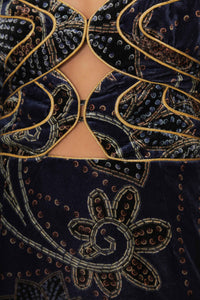 Robe courte Floral Glam en velours - Bleu