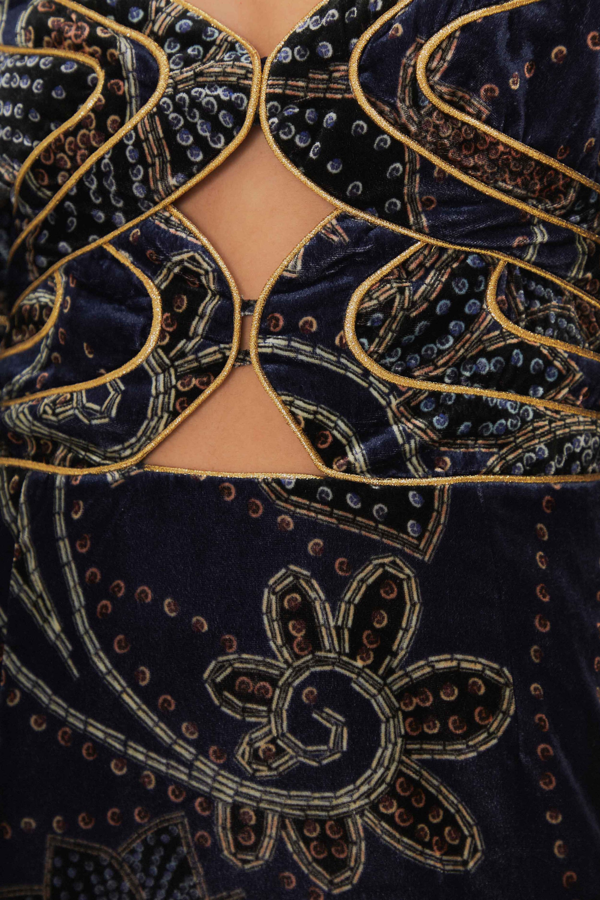 Robe courte Floral Glam en velours - Bleu