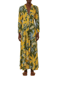 Robe longue à col v - Vert
