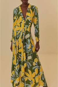 Robe longue à col v - Vert
