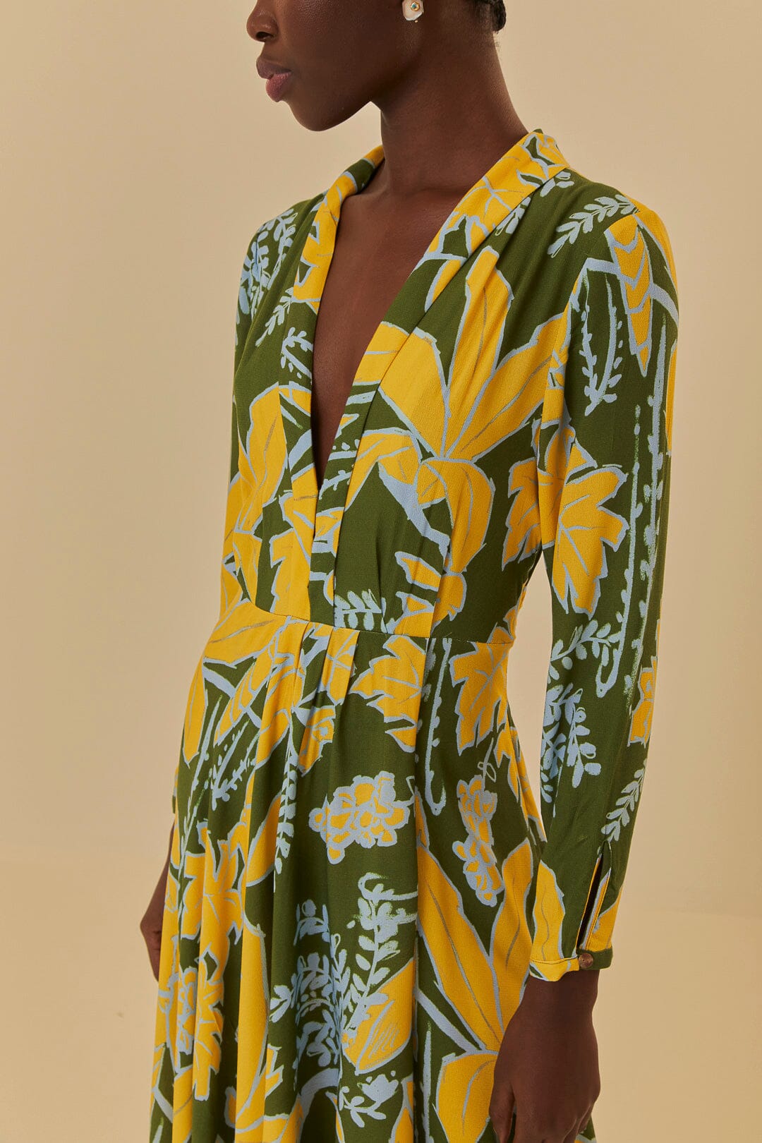 Robe longue à col v - Vert