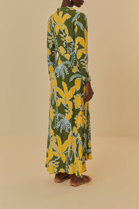 Robe longue à col v - Vert