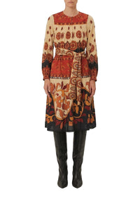 Robe midi Ainika Tiles en coton - Rouge