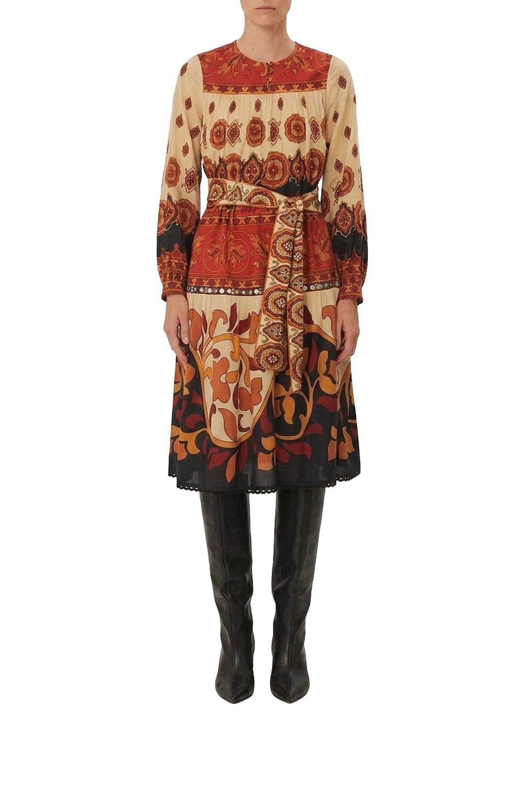 Robe midi Ainika Tiles en coton - Rouge