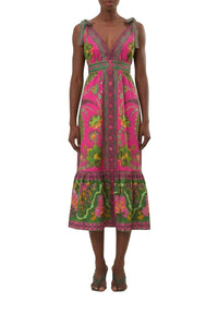 Robe midi Ana effet tapiserrie en coton - Rose