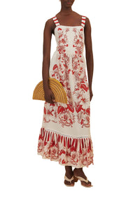 Robe longue Floral Chains en lin - Beige