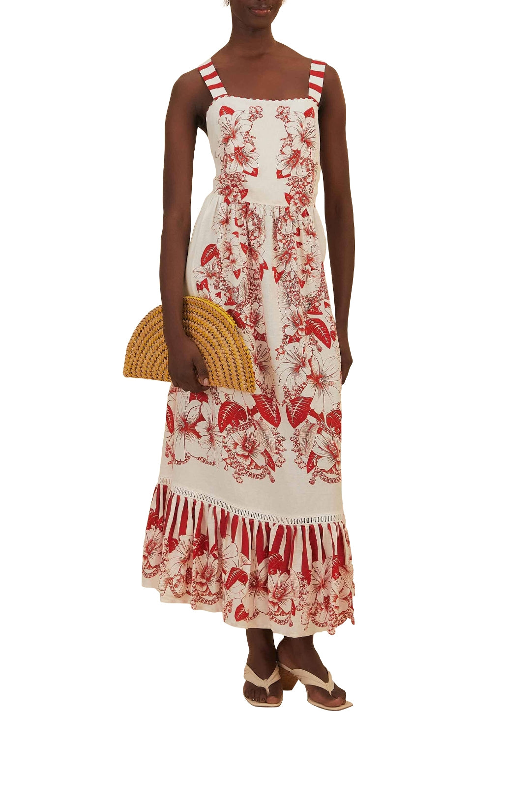 Robe longue Floral Chains en lin - Beige