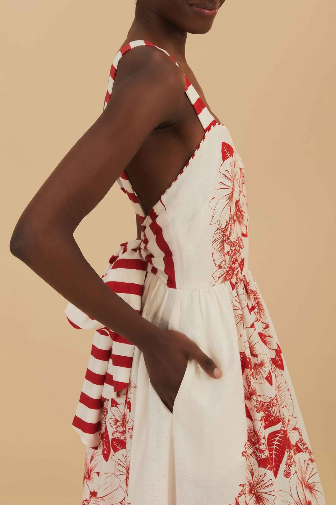 Robe longue Floral Chains en lin - Beige