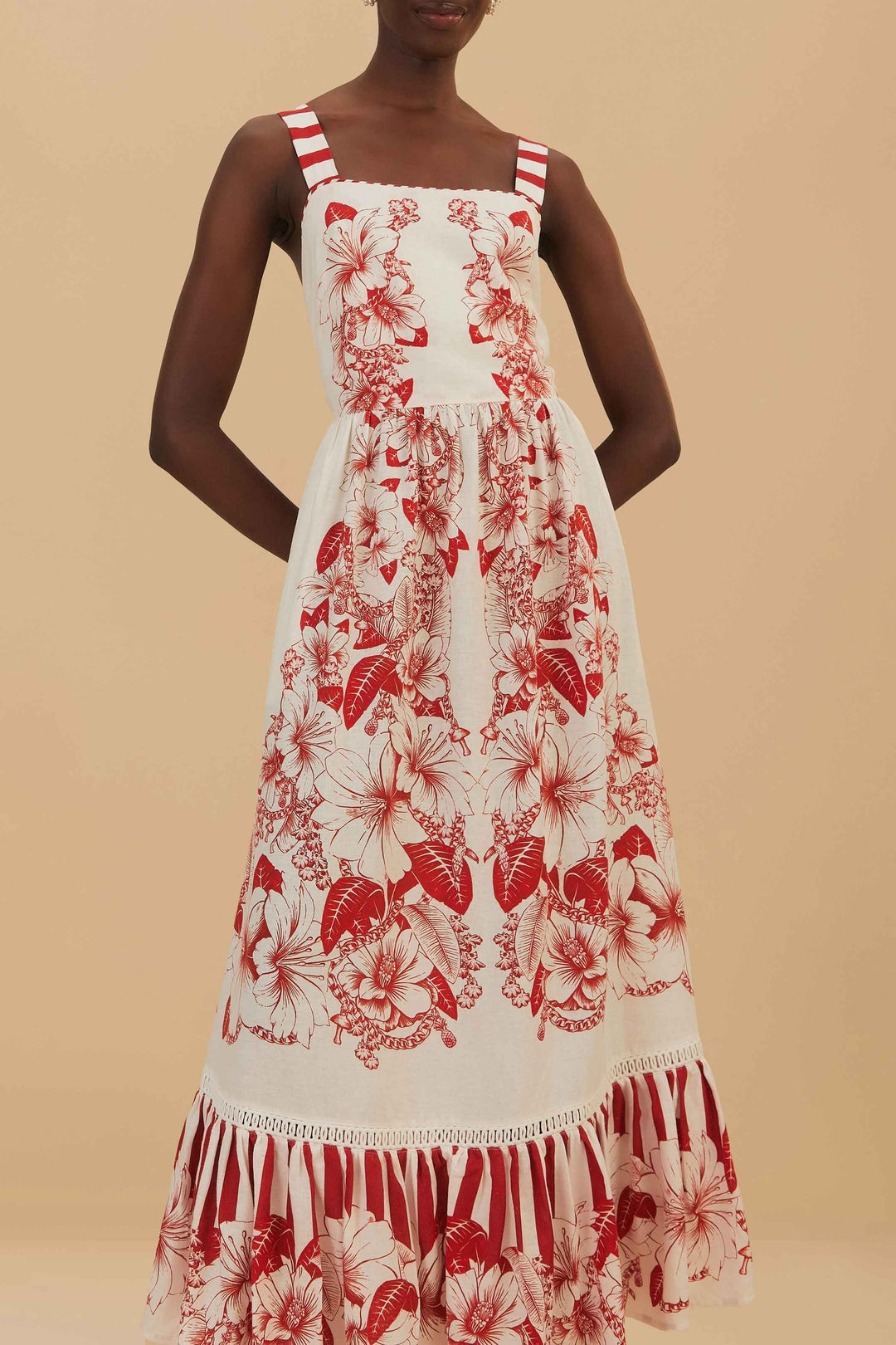 Robe longue Floral Chains en lin - Beige
