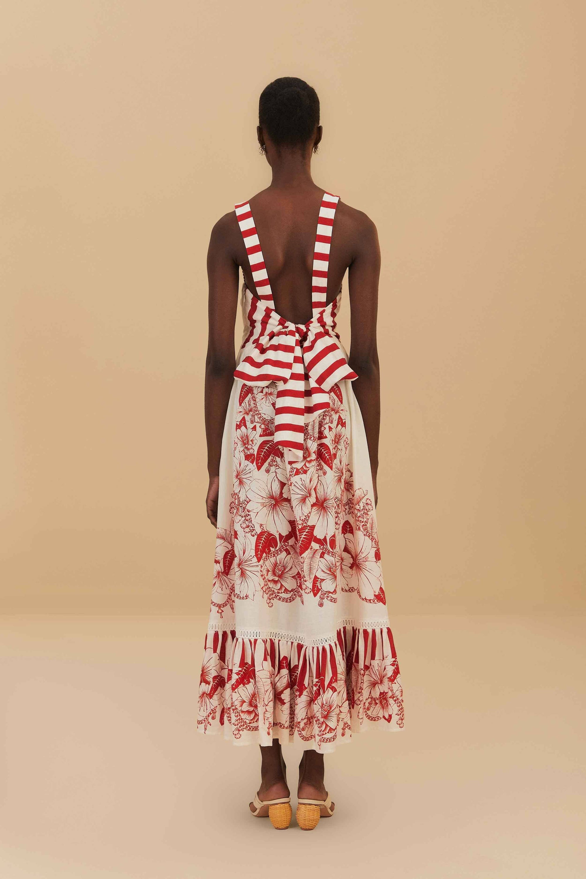 Robe longue Floral Chains en lin - Beige