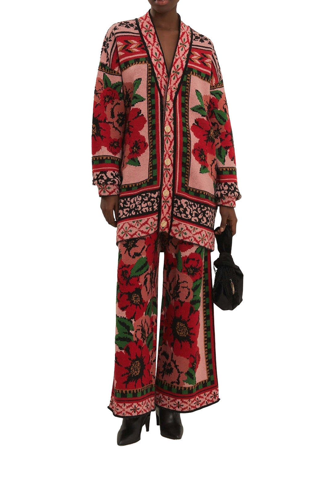 Cardigan Flower Tapestry en maille - Rose