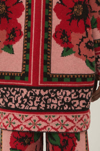 Cardigan Flower Tapestry en maille - Rose