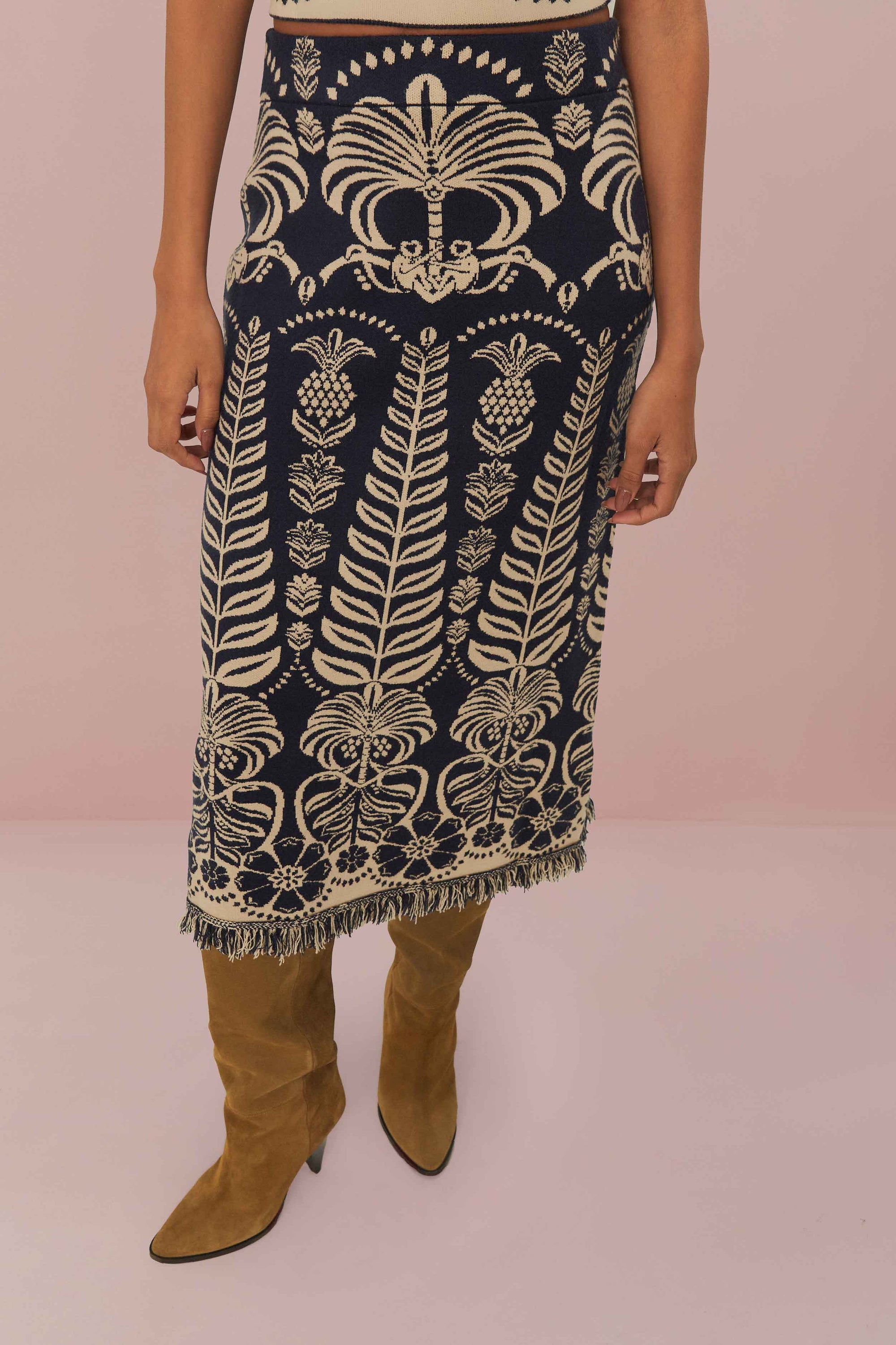Jupe midi Ainika Tropical - Noir