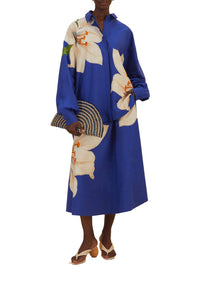 Jupe midi Flowers en coton - Bleu
