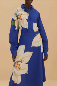 Jupe midi Flowers en coton - Bleu