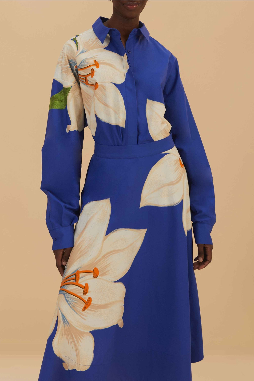 Jupe midi Flowers en coton - Bleu