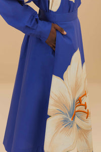 Jupe midi Flowers en coton - Bleu